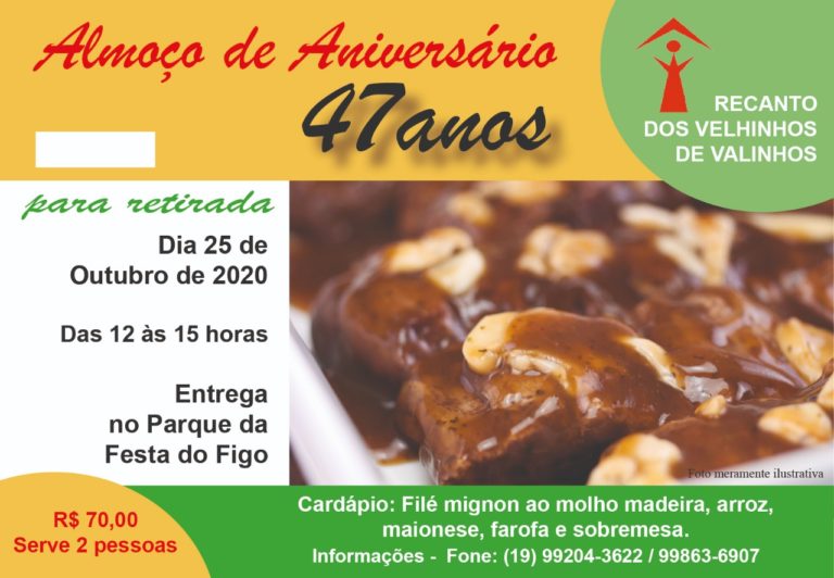 Almoço de aniversário Recanto dos Velhinhos 47 anos