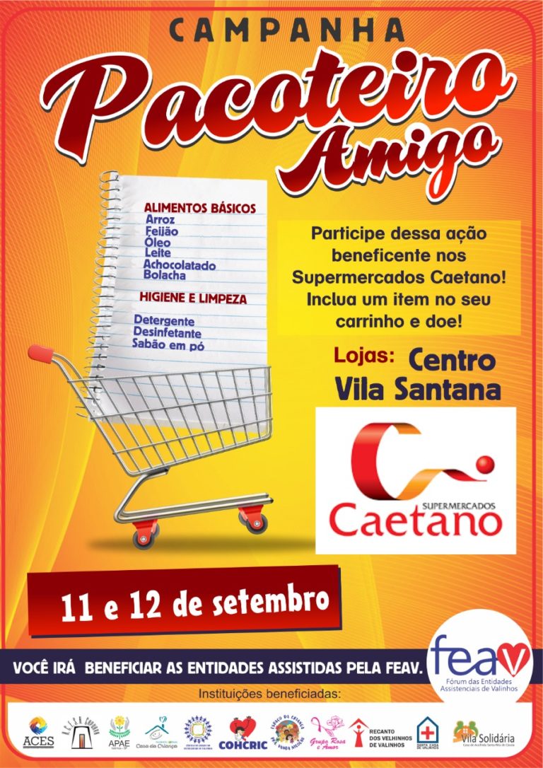 Pacoteiro Amigo no Supermercados Caetano será em prol da FEAV Sábado e domingo nas duas lojas