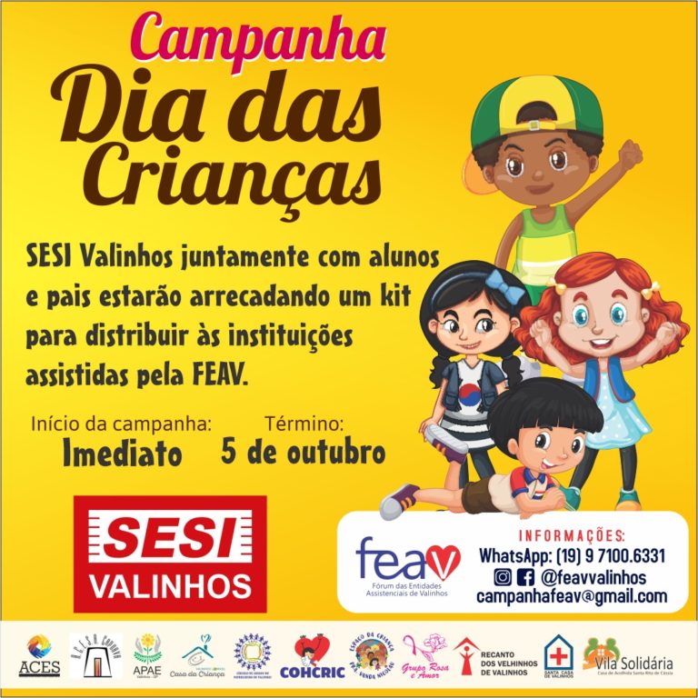 Sábado tem campanha no SESI em prol das crianças atendidas pelas instituições da FEAV