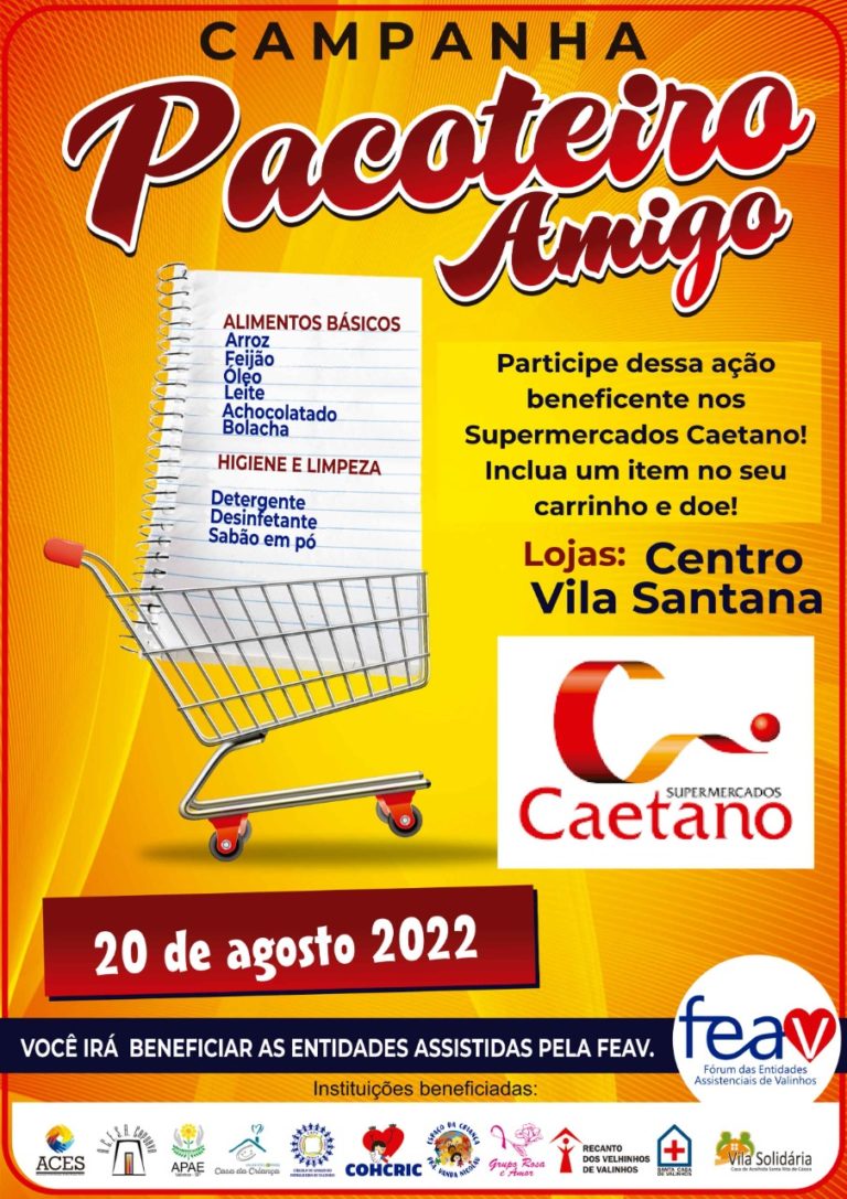 Vem aí o Pacoteiro Amigo no Supermercados Caetano em prol das entidades assistidas pela da FEAV