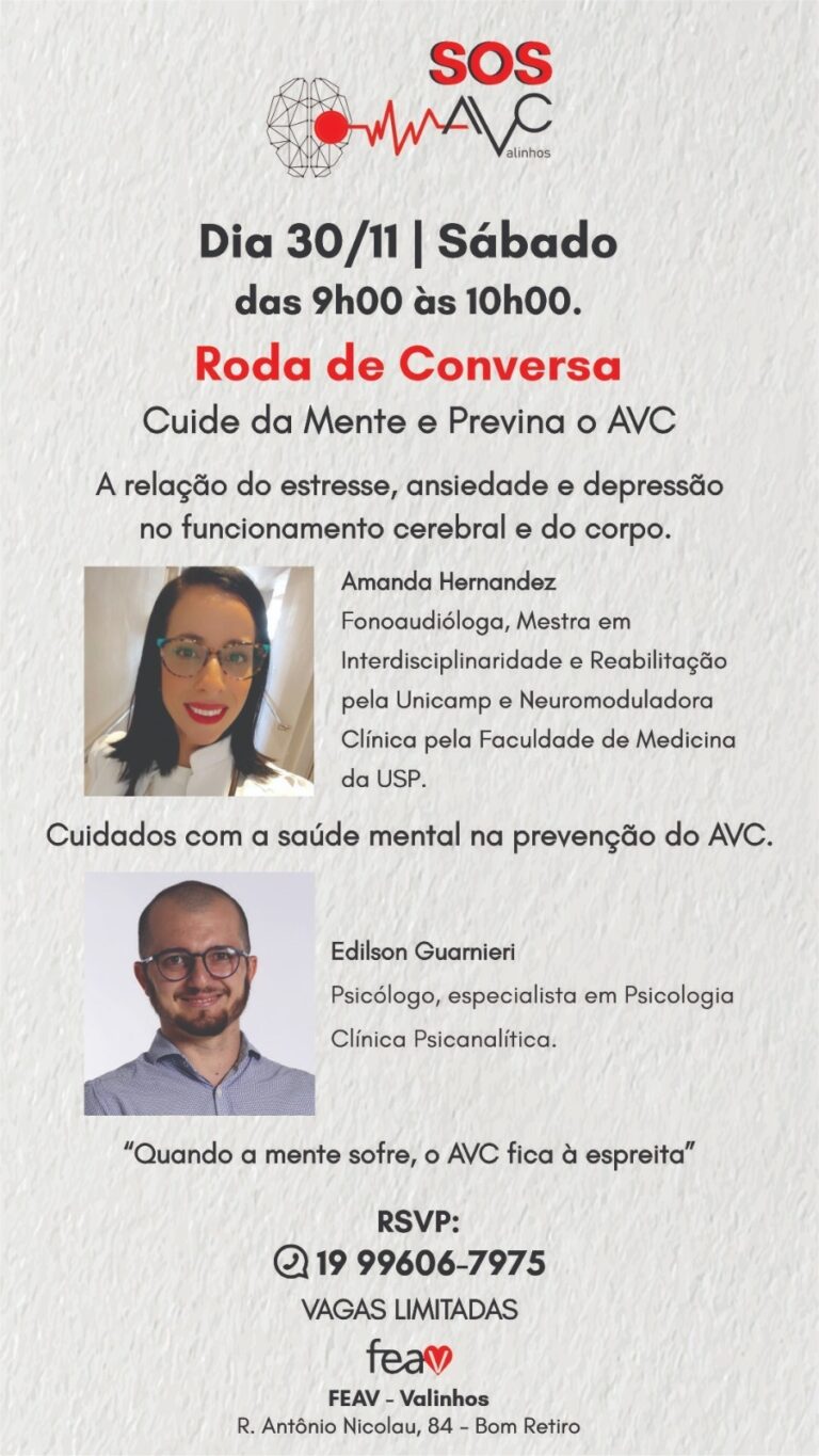 Projeto SOS AVC Valinhos promove a 1ª Roda de Conversa sobre saúde mental e prevenção