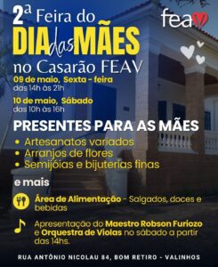 FEAV realiza 2ª Feira do Dia das Mães com atrações musicais e mais de 20 expositores. Orquestra de Violas se apresenta no sábado, às 14 horas
