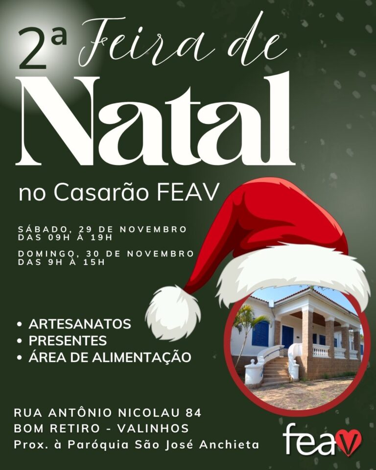 Vem a 2ª edição da Feira de Natal Casarão FEAV. Serão dois dias com muitas novidades para você adquirir peças exclusivas e para presentear